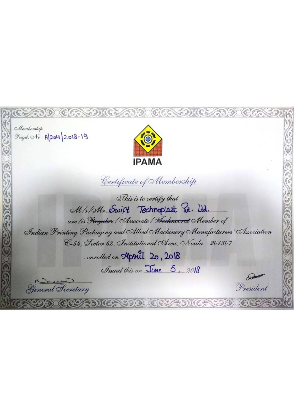 IPAMA Certificate